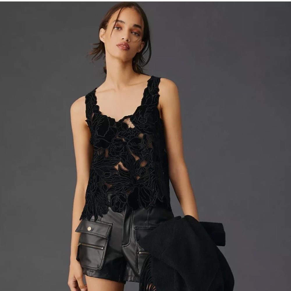 Anthropologie Black Lace Tank Top